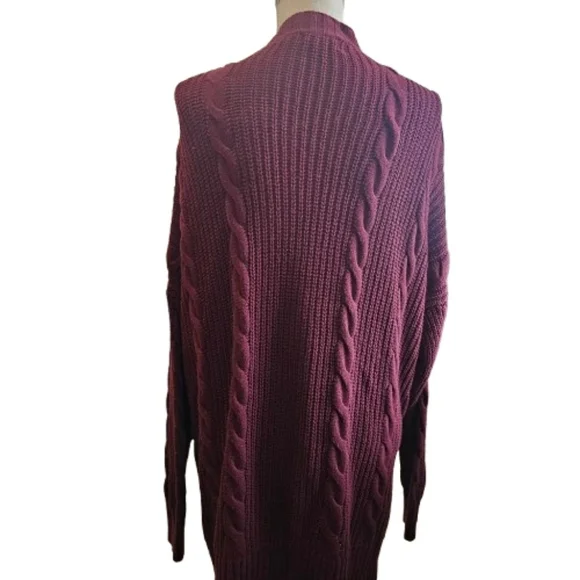 L Love Women's Burgundy Cable Knit Long Cardigan - Picture 3 of 7